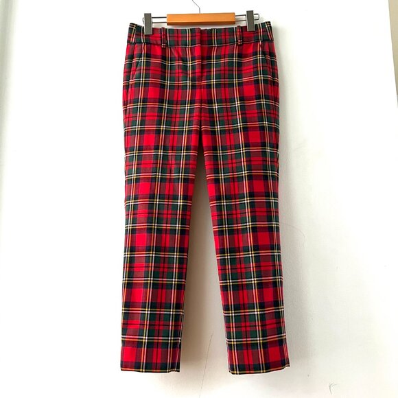 J. Crew Cameron Tartan Slim Leg Trousers Plaid 2 Way Stretch Wool Cropped - Picture 4 of 9